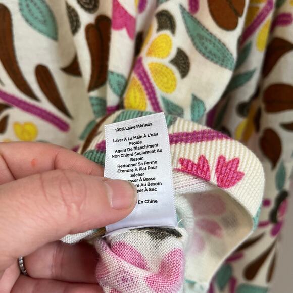 Talbots Pure Merino Wool Floral Print Long Sleeve Sweater Top Size L - Picture 7 of 9